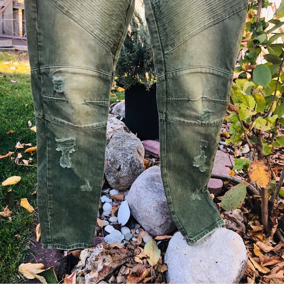 Distressed Green Biker Jeans Size 34 - Picture 4 of 8